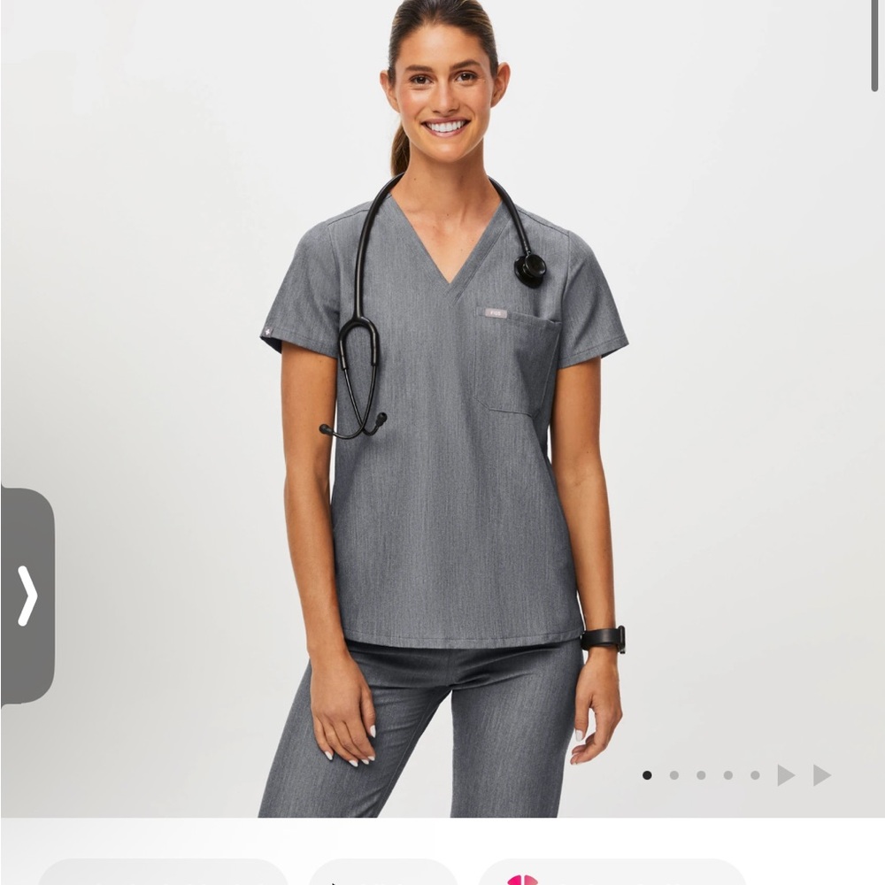 Figs Women's Set XS short Scrub Pants /top in Slate Gray with Teal Drawstring